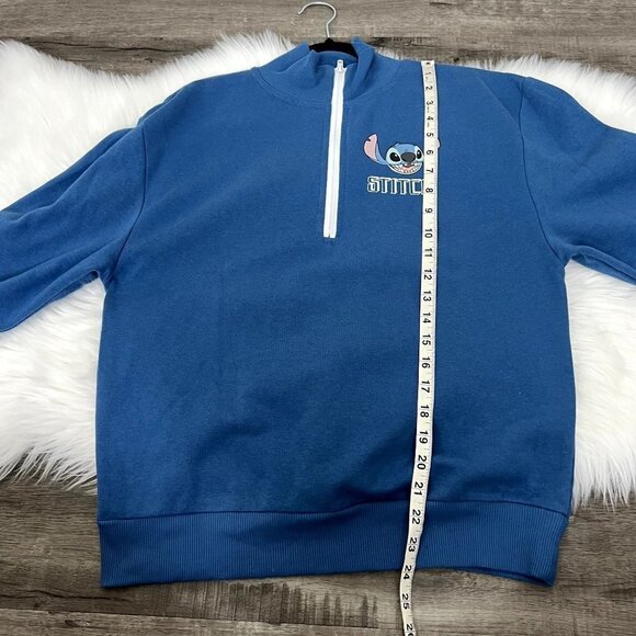 Disney Stitch Womens Medium Blue Quarter Zip Graphic Pullover Sweatshirt Ohana - Picture 7 of 7